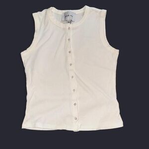 Pink Rose White Button Up Tank Top